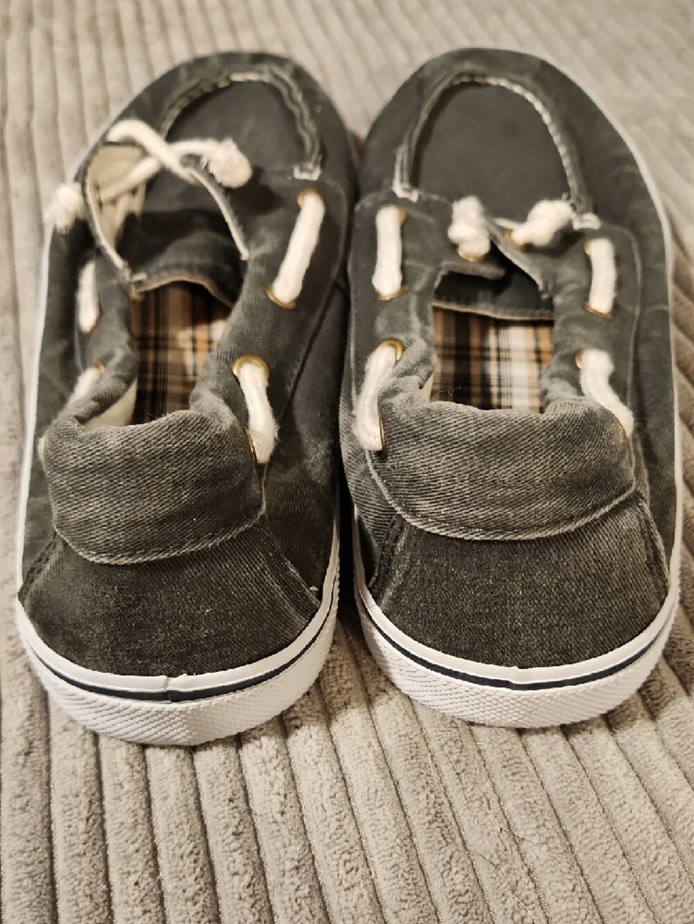 St. John's Bay Gray Canvas Boat Shoes with White Laces